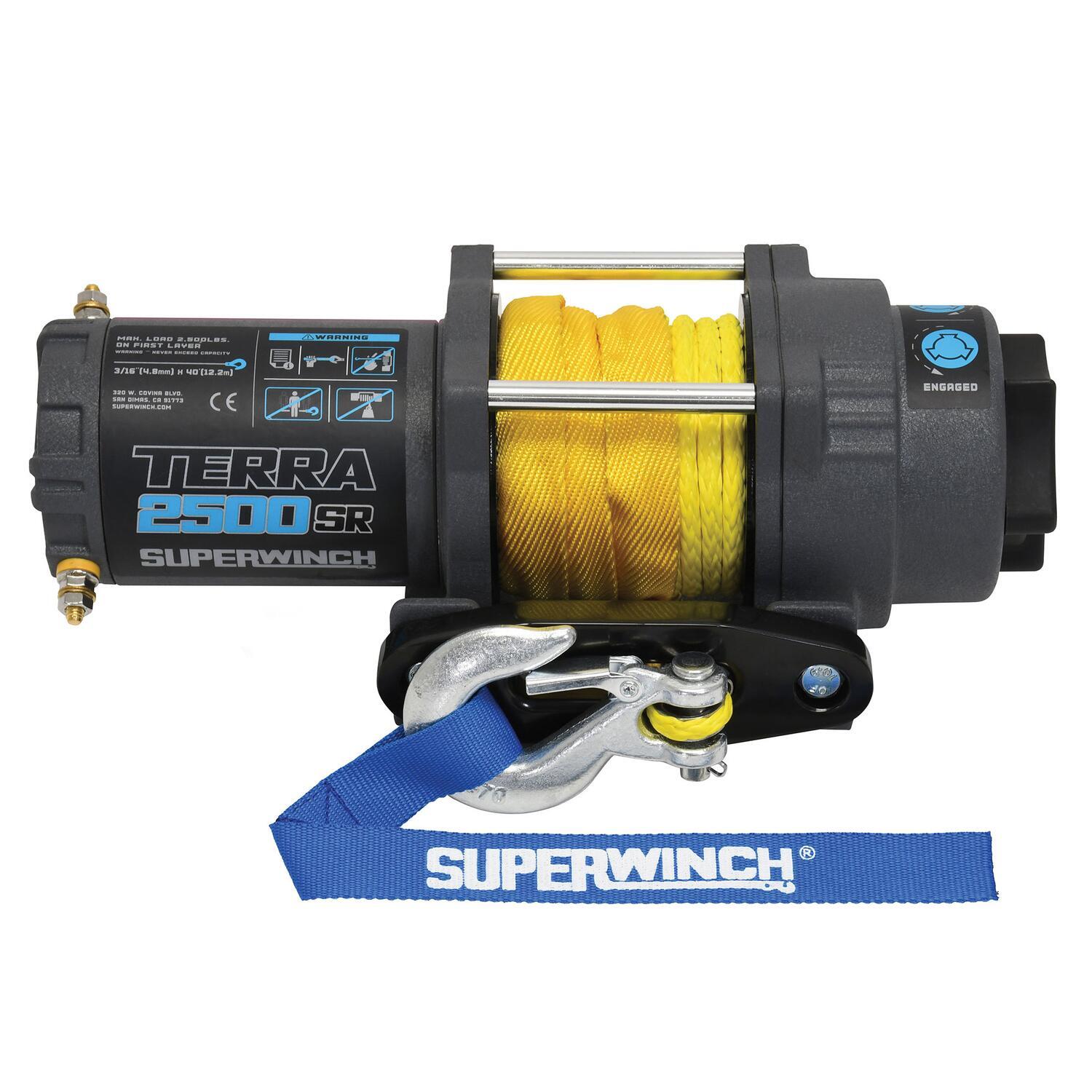 Terra 2500SR Powersports 2500lb 12V DC Winch with Synthetic Rope Textu Terra 2500SR Powersports 2500lb 12V DC Winch with Synthetic Rope Textu